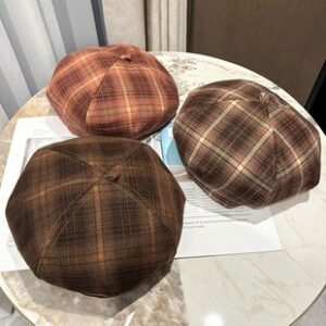 贝雷帽子女秋冬季英伦复古格纹蓓蕾八角帽百搭休闲显脸小画家帽潮