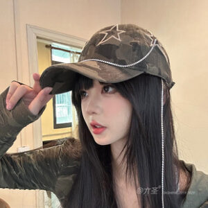 设计款迷彩刺绣五角星链条棒球帽女韩版时尚街头百搭鸭舌帽显脸小