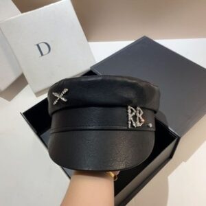 RB皮海军帽 欧洲站时尚百搭黑色报童帽女春秋新款时髦平顶鸭舌帽