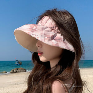批发韩国2025年新款帽子女夏季遮阳帽褶皱空顶帽气质轻盈出游可折