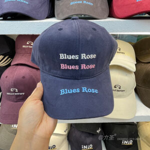 韩版百搭字母刺绣棒球帽显脸小帽子女三行字母Blues鸭舌帽大头围