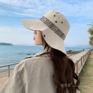 美式复古大帽檐渔夫帽女春夏季户外防晒登山帽百搭显脸小遮阳帽子