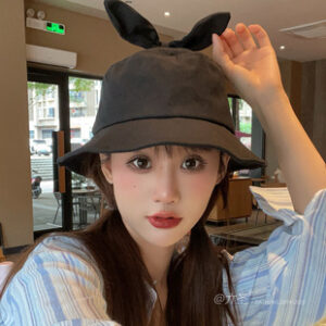可爱立体蝴蝶结时尚渔夫帽女春夏时尚小清新百搭盆帽遮阳防晒布帽