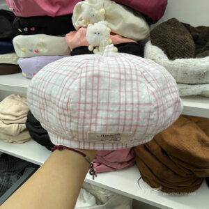 小清新格纹贝雷帽女春夏季薄款南瓜帽学院风报童画家帽云朵八角帽