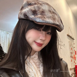 日系新款复古格子前进帽女夏季休闲时尚百搭小众显脸小贝雷帽子潮