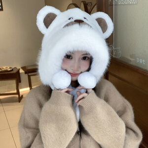 2024新款韩版可爱雷锋帽女秋冬小熊耳朵毛绒帽加厚骑行防寒护耳帽