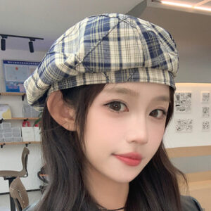 日系秋冬潮复古格子贝雷帽女英伦风画家帽子大头围显脸小蓓蕾帽