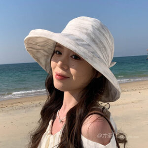 夏季日系防晒渔夫帽女简约纯色韩版蝴蝶结盆帽出游防紫外线遮阳帽