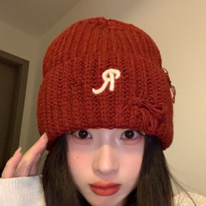 安哥拉红帽子秋冬美式复古针织帽显脸小粗毛线帽子百搭保暖潮流