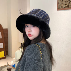 亣圣冬季保暖毛绒绒渔夫帽女韩版时尚百搭盆帽大头围显脸小水桶帽