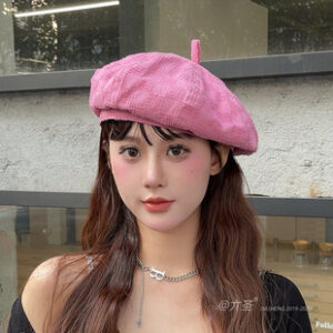 日系可爱钩花格前进帽女春夏薄款复古时尚鸭舌帽韩国百搭画家帽潮