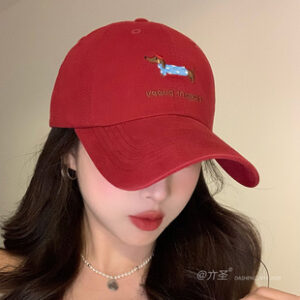 可爱腊肠狗棒球帽女大头围宽帽檐大脸显脸小加大加深硬顶鸭舌帽子